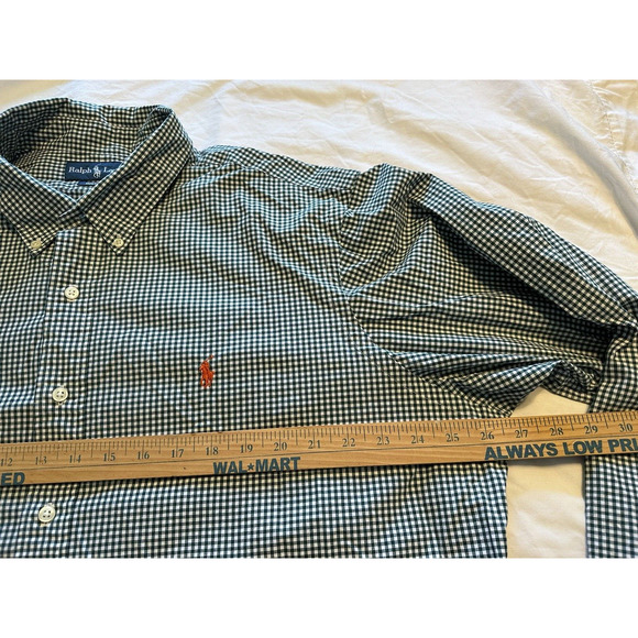 Ralph Lauren Custom Fit Hunter Green/White Check Orange Pony XXL Shirt Button Up - Picture 6 of 11